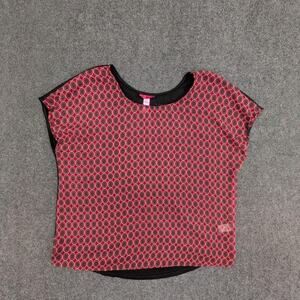 Mix & Co Top Womens XL Red Black Geometric Print Short Sleeve Pullover Blouse